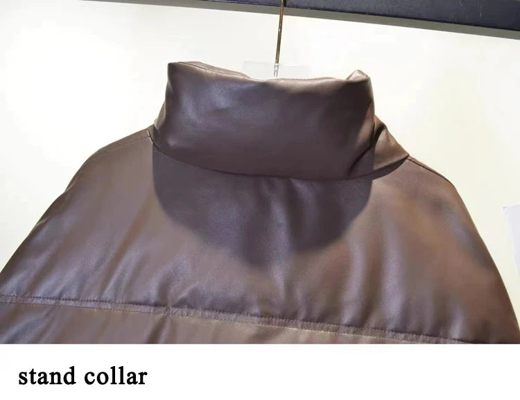 Women Leather Down Jacket Winter 2025 High End Genuine Sheepskin Down Coat Outdoor Thicked Warm Short Puffer Jacket Streetwear RT220