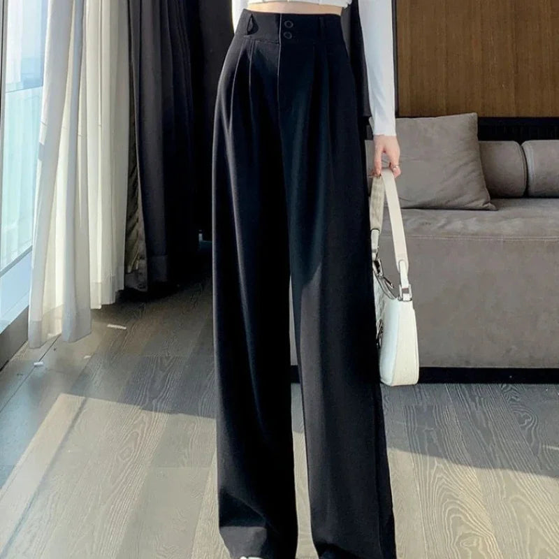 Elegant Wide Leg Pants Women Korean Style High Waist Black Baggy Pants Office Ladies Fashion Loose Suit Trousers Streetwear 2024 RT220