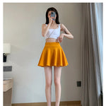 ITOOLIN Women Sweet Solid Color Preppy Skirts Casual Wide Leg High Waist Mini Skirts Women Harajuku Pleated A-line Skirts New RT220