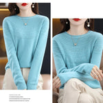 100% Merino Wool Knitted Sweater Autumn/Winter 2024 New Women's Round Neck Hollow Top 11 Color Pullover Versatile Coat NJR1107 RT220