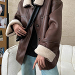 [LANMREM] Faux Fur Thick Warm Coats Lapel Single Breasted Office Lady Elegant Female Outwear Fashion 2025 Winter New 26C1095 RT220