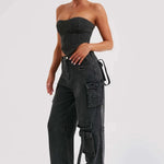 Fashion Multi-pocket Jeans New Baggy Jeans Women Cargo Pants Women High Waist Butt Lifter Loose Straight-leg Pants Tight Stretch RT220