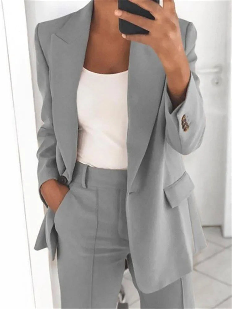 Women's blazer casual long-sleeved top solid color suit collar button simple temperament commuter plus size blazer RT220