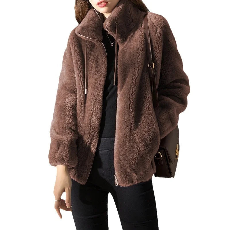 Women Autumn Winter Faux Fur Coats Zipper Cardigan Plush Thick Warm Coat Loose Oversized Outerwear Female Coral Fleece Overcoat RT220