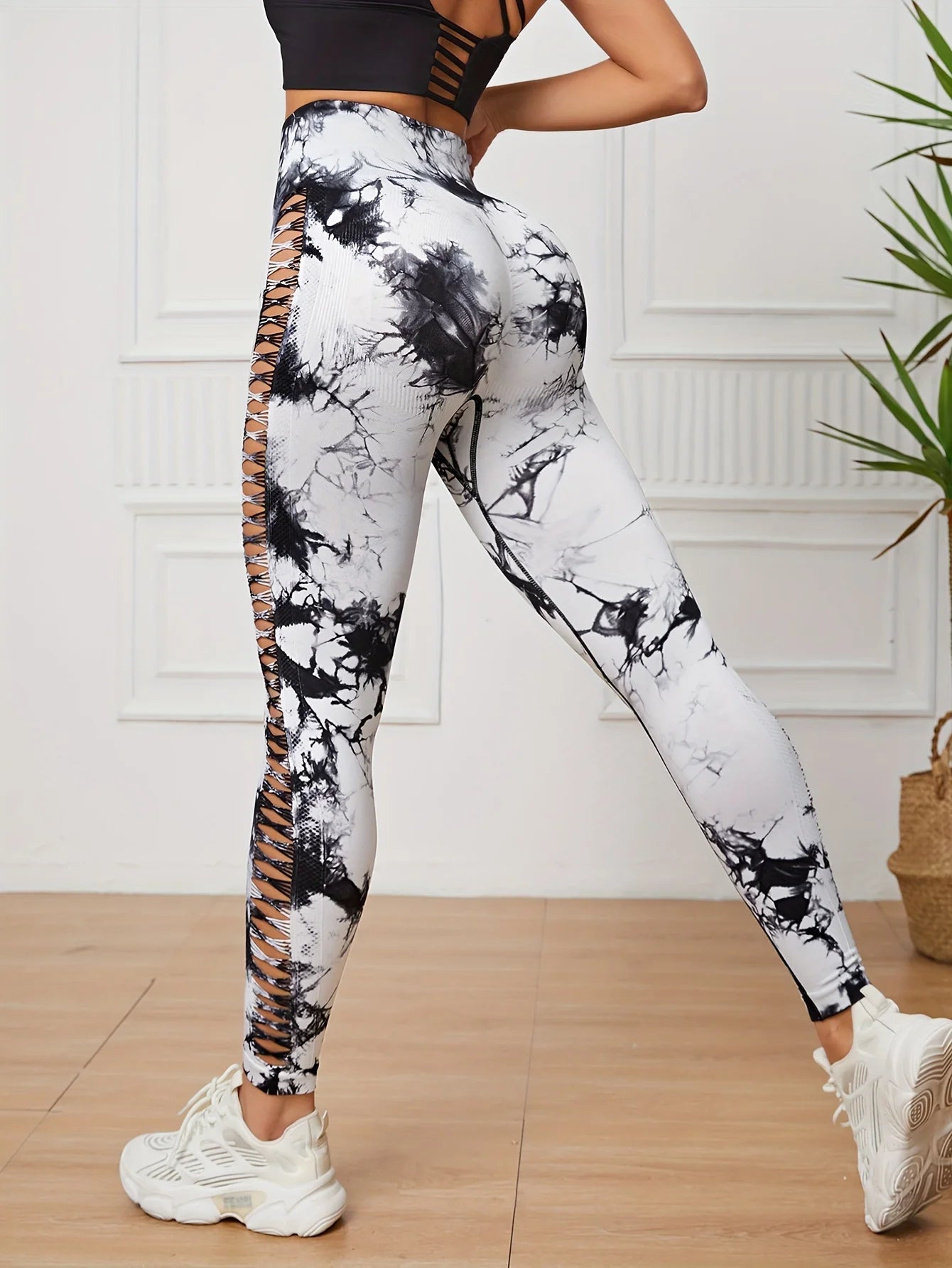 Women Seamless Tie Dye Hollow out Sports Pant Yoga Gym High Waist Workout Leggings Stretchy Women's Activewear RT220