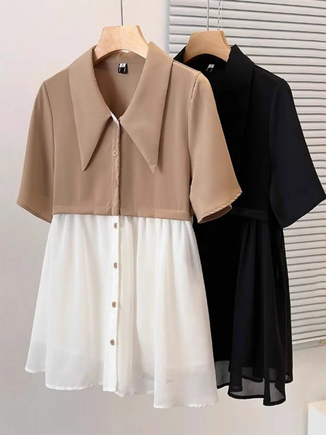 Spliced fake Two-piece Polo Collar Suit Shirt for Women in Summer Loose and Versatile Slim Top RT220