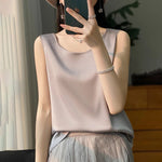 Women Tops Solid Spring Summer Casual Crop Tops Sexy O-neck Tank Tops Office Lady Pink White Top 2024 Fashion Korean Tank Top RT220