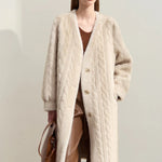 Women Fur Cardigan Thickened Long2025Spring And Autumn V-neck Jacket Female Loose Simple Leisure With Buttons Faux Fur Mink Coat RT220