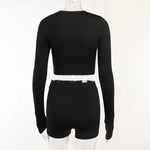 European and American Spring/Summer Round Neck Long Short sleeved 3/4 Shorts Two piece Women's Fashion Sports Versatile Set RT220