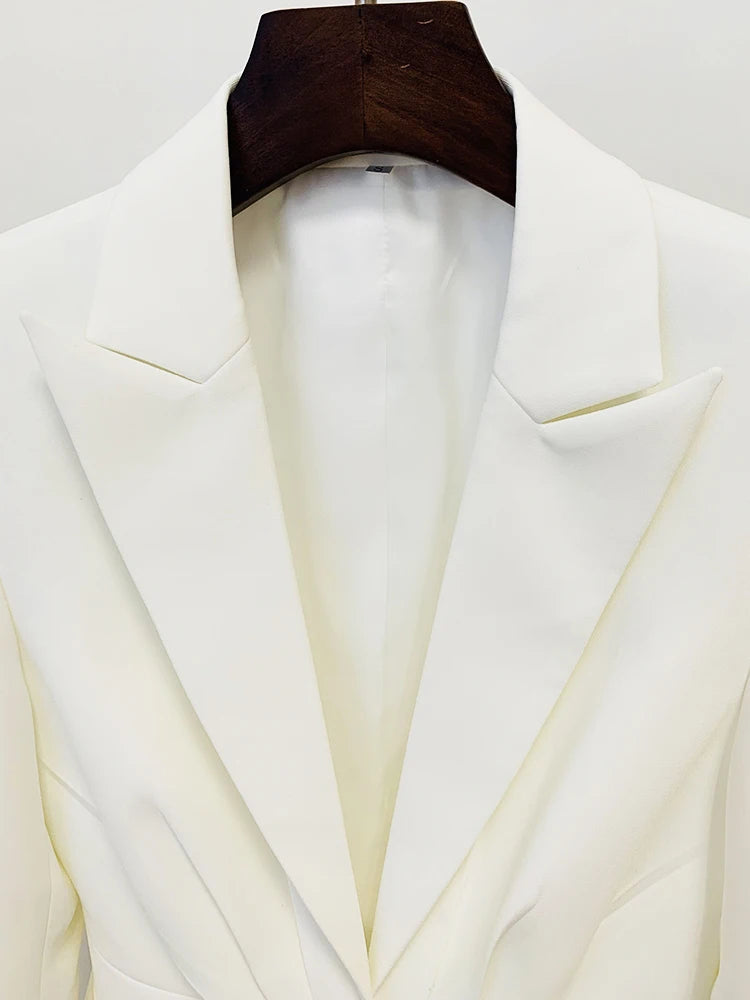 HIGH STREET Newest 2024 Designer Runway Suit Set Women's Lacing Belt Blazer Pleated Zip Pants Set 2pcs Set RT220