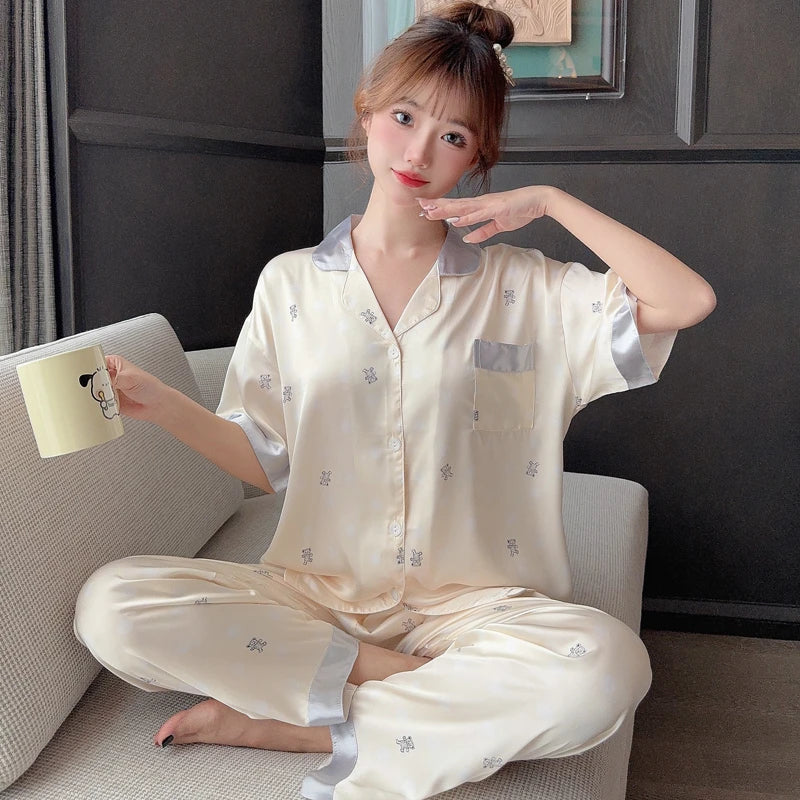 Honey Peach Print Lace Korean Ins Style Pajamas Women Y2k Three-piece Set Classy Sweet Cute Lady Lounge 2024 New Spring Homewear RT220