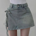 DFCF 2025 Spring Summe Jeans Streetwear Vintage Irregular Laced Up short Jeans Women Y2k Korean Fashion High Waist Straight Pant RT220