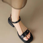 2025 Summer Women Sandals Low Heels Basic Genuine Leather Concise Office Plus Size 35-43 Ladies Casual Outdoor Shoes RT220