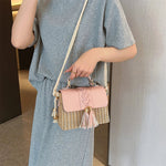 MOODS Straw Beach Bag For Women 2023 Summer New Luxury Designer Handbags Hit Color Tassels Shoulder Crossbody Box Bag Sac A Main RT220