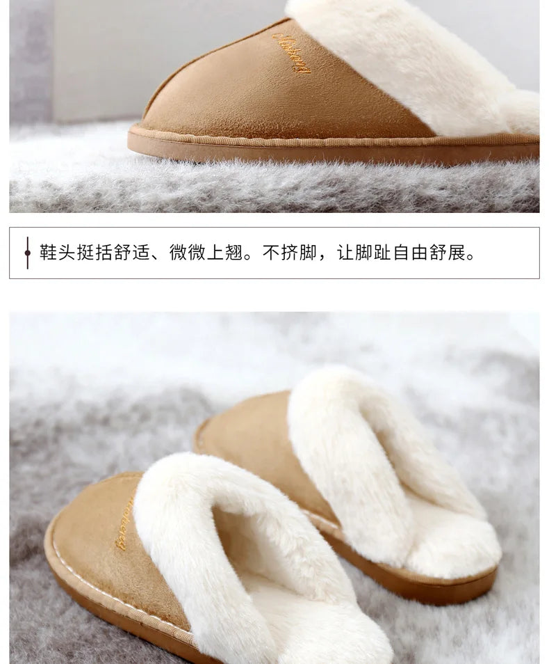 Winter Women Slippers Furry Home Floor Shoes Warm Indoor Slides Men Bedroom Slippers Plush Couples Footwear Soft Non-slip Shoes RT220
