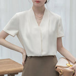 2025 Fashion Summer Short Sleeve V-Neck Women Blouse White Blouse Shirt Women Tops Blouses Shirts Blusas Para Mujer Camisas XL86 RT220