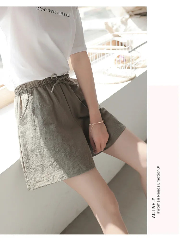 High Waisted Casual Linen Shorts Women Gym Workout Shorts Cotton Short Pants Loose-fitting Ladies Short Femme Women Shorts Sport RT220