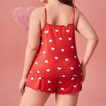 Plus-Size XL-5XL Women Pajama Set Nightgowns Cami Shorts Nightclothes  Sleeveless Nightwear Red Love Print Soft Sleepwear Summer RT220