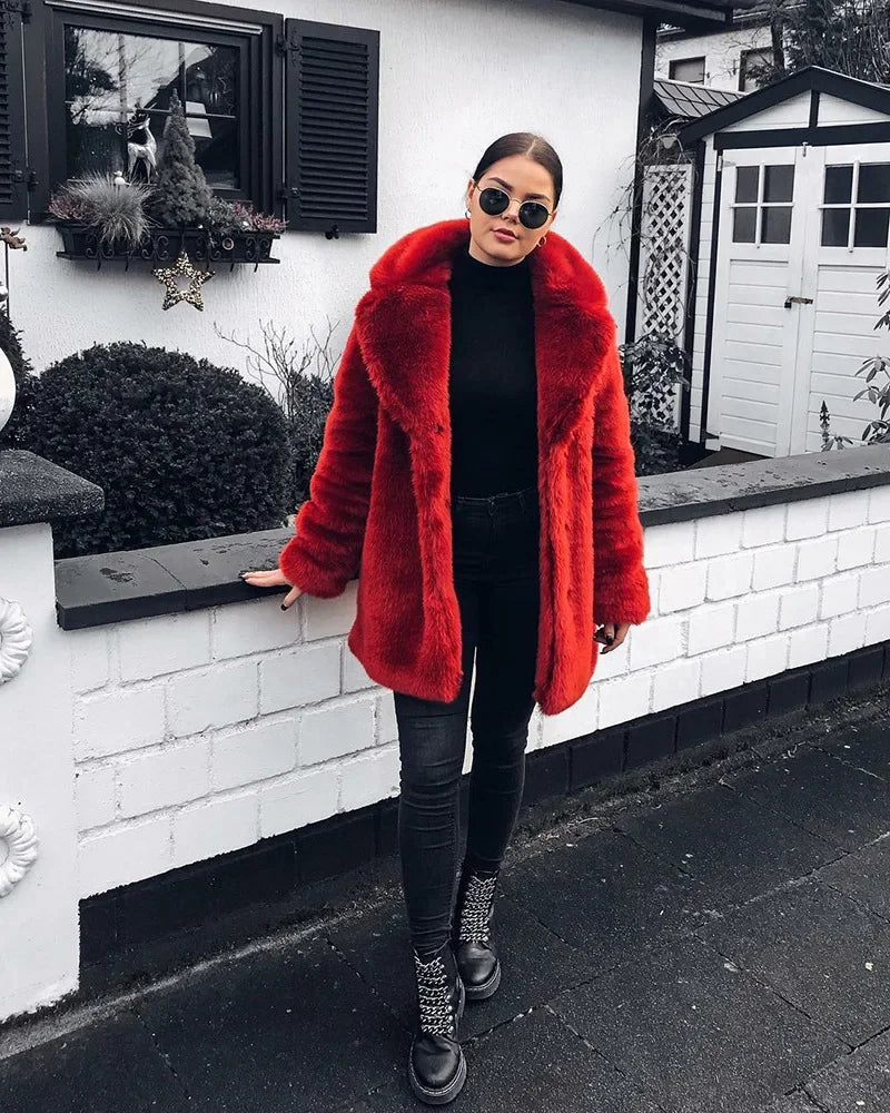 Thick Faux Fur Jacket Women Wine Red Autumn Winter Korean Maxi Coat Long Warm Luxury Fur Black Parkas Bontjas Furry Outerwear RT220