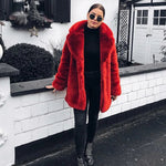 Thick Faux Fur Jacket Women Wine Red Autumn Winter Korean Maxi Coat Long Warm Luxury Fur Black Parkas Bontjas Furry Outerwear RT220