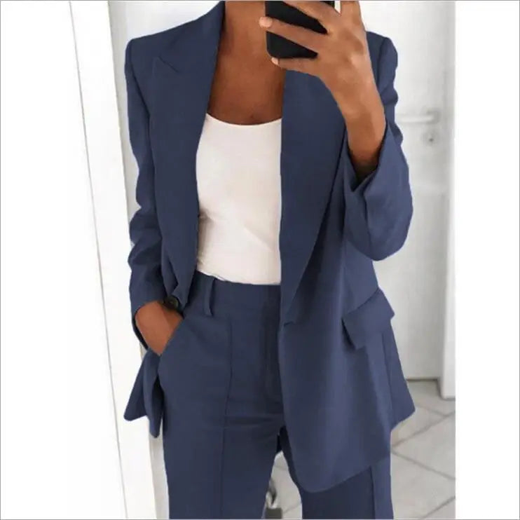 Women's blazer casual long-sleeved top solid color suit collar button simple temperament commuter plus size blazer RT220