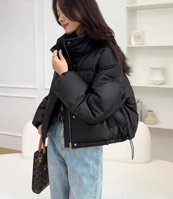 Women Leather Down Jacket Winter 2025 High End Genuine Sheepskin Down Coat Outdoor Thicked Warm Short Puffer Jacket Streetwear RT220