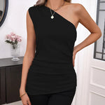 Black Summer Tank Tops Women 2024 Elegant Thin Tops Basic Casual Purple Tank Top One Shoulder  Sleeveless Neckless T-Shirt 2024 RT220