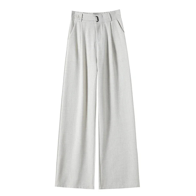 Seoulish Spring Summer Elegant Button Women's Wide Leg Pants 2025 New High Waist Solid Casual Loose Straight Trousers for Womens RT220