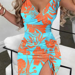 Women Elegant Spring High Split Party Dress 2025 Office Lady V Neck Slim Mid Dress Femme Sleeveless Summer Casual Dress Vestidos RT220