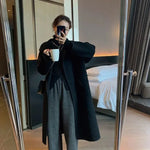 Women Pants Autumn Winter Thickening High Waisted Wool Wide Leg Pants Women Fashion Chevron Lengthening Leg Opening Floor Length RT220