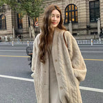 Women Fur Cardigan Thickened Long 2024Autumn Winter V-neck Jacket Female Loose Simple Leisure With Buttons Casual Faux Fur Coat RT220