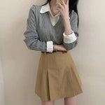 Korean Chic Spring and Autumn Age-Reducing Sweaters Retro Temperament Preppy Fake Two Pieces Shirts Twist Knit Women's Y2k Tops RT220