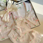 Honey Peach Print Lace Korean Ins Style Pajamas Women Y2k Three-piece Set Classy Sweet Cute Lady Lounge 2024 New Spring Homewear RT220