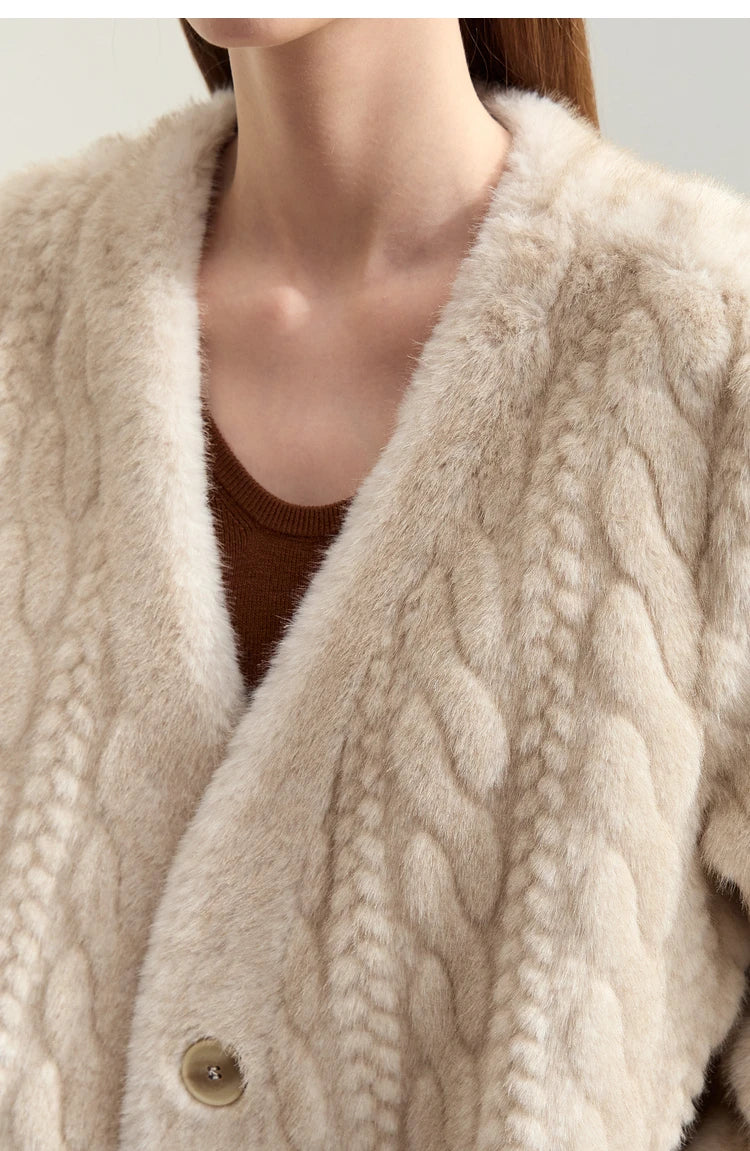 Women Fur Cardigan Thickened Long2025Spring And Autumn V-neck Jacket Female Loose Simple Leisure With Buttons Faux Fur Mink Coat RT220