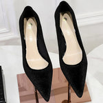 Western Style Fashion Simplicity Party Women Shoes 4.5cm Thin Heels Mid-heels Shallow Pointed Toe Flock Ladies Shoes Wine Red RT220