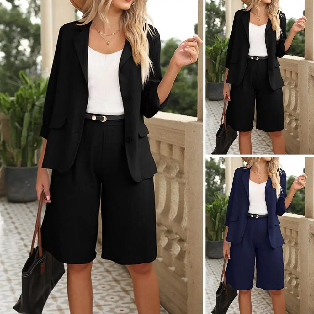 Formal Shorts Suit Knee Length Pants Lady Business Outfit Cardigan Plus Size Lady Coat Shorts Set Daily Wear RT220