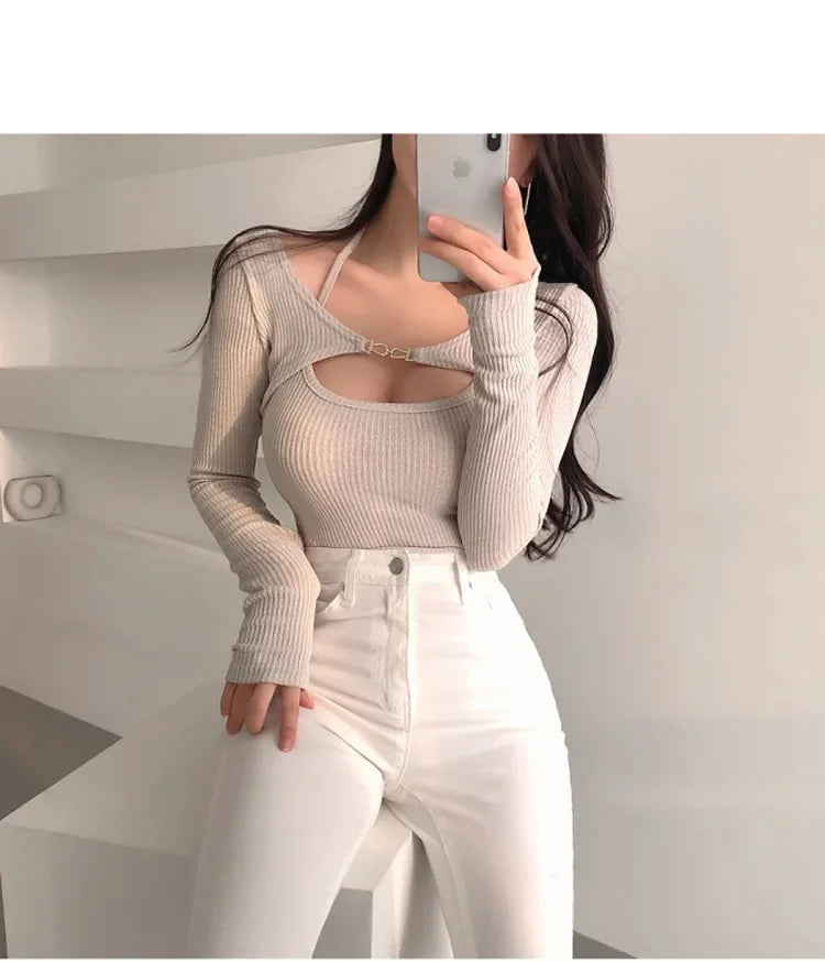 Sexy Tank Top Cropped Inner Strapless Long Sleeve Cover Up Outer Wear 2-piece Set Women's Summer Fashionable Suit RT220