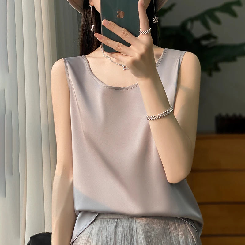 Women Tops Solid Spring Summer Casual Crop Tops Sexy O-neck Tank Tops Office Lady Pink White Top 2024 Fashion Korean Tank Top RT220