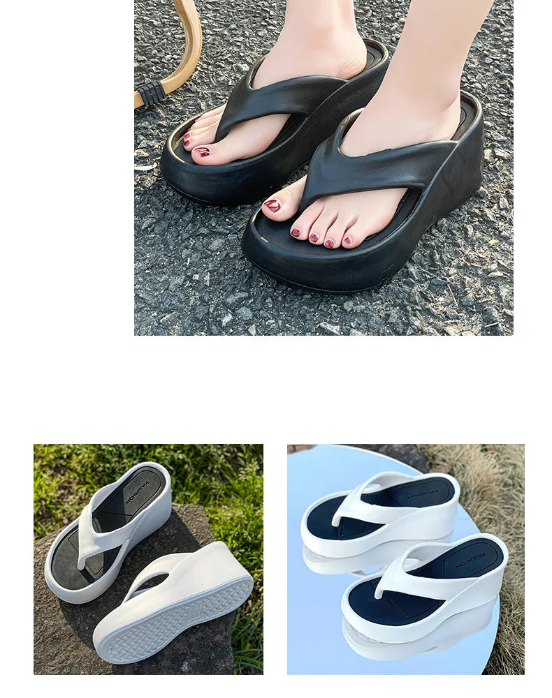 7CM Women's High Heeled Slippers Fashion Street Slides Outdoor Flip Flops Light EVA Comfortable Heightening Shoes RT220