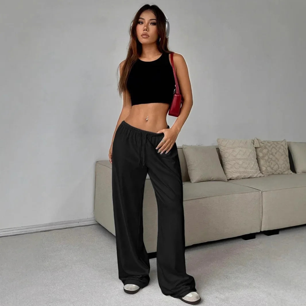Loose Wide Leg Pants Women's Casual Knitted Loose Long Trousers Spring Summer New Style Elastic Waist Comfortable Female Fashion RT220