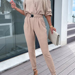 Spring Autumn Casual Solid Color Women's Casual Jumpsuit Pants Fashion Sleeve Slim Fit High Waisted Female Jumpsmall Feet Pants RT220