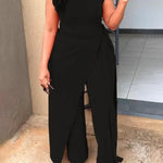 Women's Jumpsuit Summer Fashion Tied Detail V-Neck Casual Plain Sleeveless Asymmetrical Work Long Jumpsuit Y2K Streetwear RT220