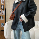 [LANMREM] Faux Fur Thick Warm Coats Lapel Single Breasted Office Lady Elegant Female Outwear Fashion 2025 Winter New 26C1095 RT220