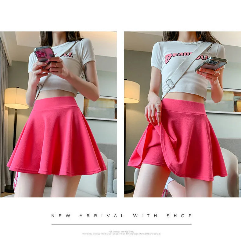 ITOOLIN Women Sweet Solid Color Preppy Skirts Casual Wide Leg High Waist Mini Skirts Women Harajuku Pleated A-line Skirts New RT220