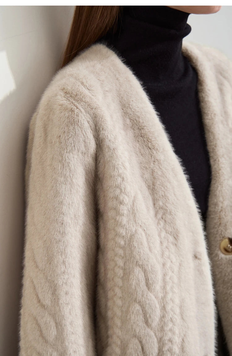 Women Fur Cardigan Thickened Long2025Spring And Autumn V-neck Jacket Female Loose Simple Leisure With Buttons Faux Fur Mink Coat RT220