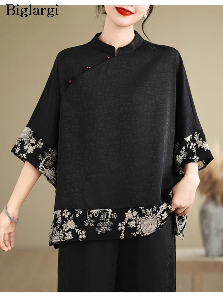 Oversized Summer Pullover T-Shirt Tops Women Print Patchwork Fashion Casual Loose Pleated Ladies Blouses Short Sleeve Woman Tops RT220