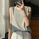 Women Tops Solid Spring Summer Casual Crop Tops Sexy O-neck Tank Tops Office Lady Pink White Top 2024 Fashion Korean Tank Top RT220