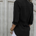 Ladies' Elegant Solid Chiffon Top Summer Casual Long Sleeve V-neck Loose Shirt Office Women's Solid Color Collar Fashion Top RT220