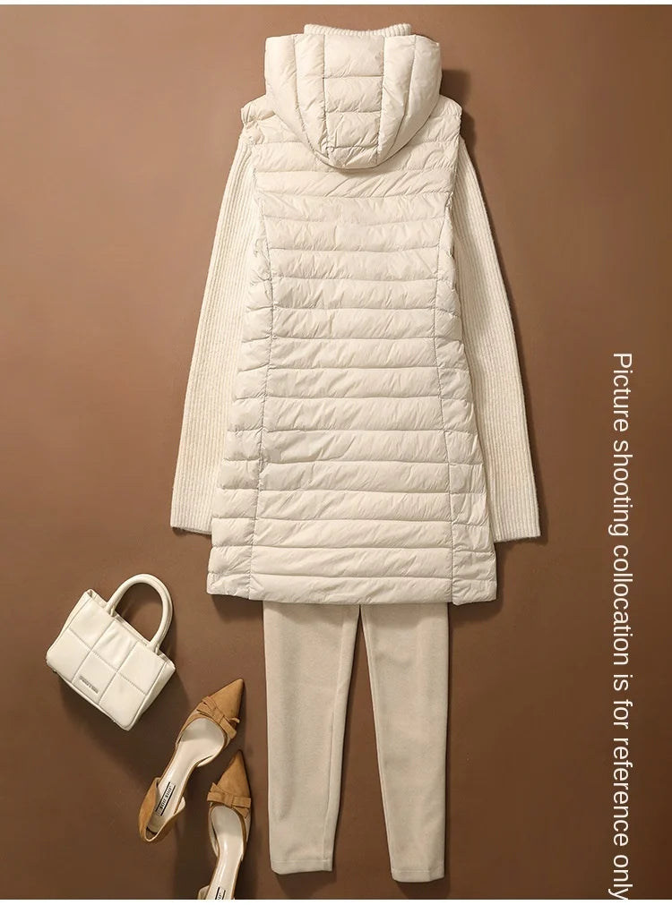 New Fashion Female Sleeveless Jacket Women Winter Light White Duck Down Jacket Slim Puffer Vest Portable Windproof Down Coat RT220