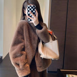 2024 Women Solid Color Stand Collar Mink Fur Top Female Long Sleeves Fox Fur Jacket Spring Autumn Lady Short Leather Fur Outwear RT220